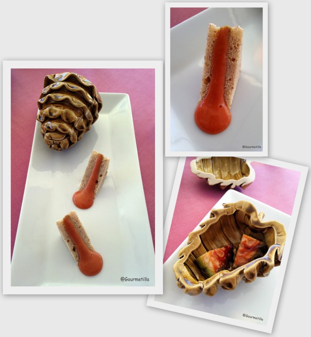 Pan de piñones con paté de lechazo y coral de piñas verdes 2