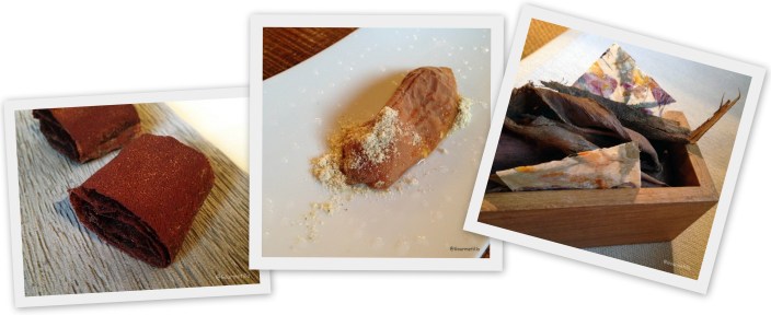 10 Galleta cacao, melocotón asado y papel flores