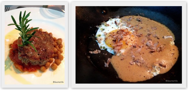 Tripas cordero y huevos mousse hongos